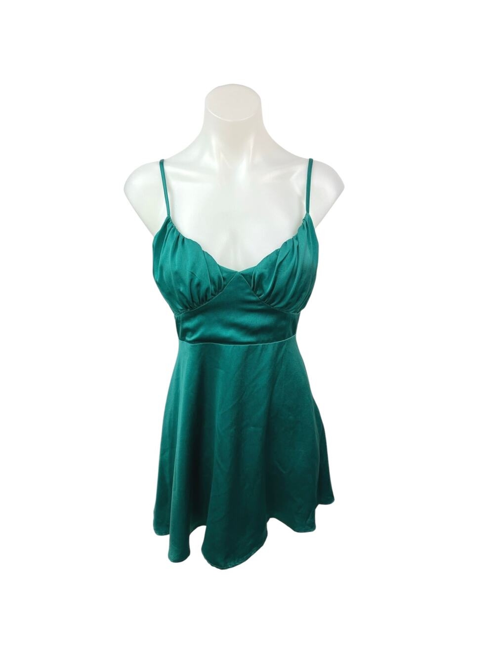 Endless Blu Green Silk Satin Spaghetti Cami Camisole Mini Fit & Flare Dress Sz S